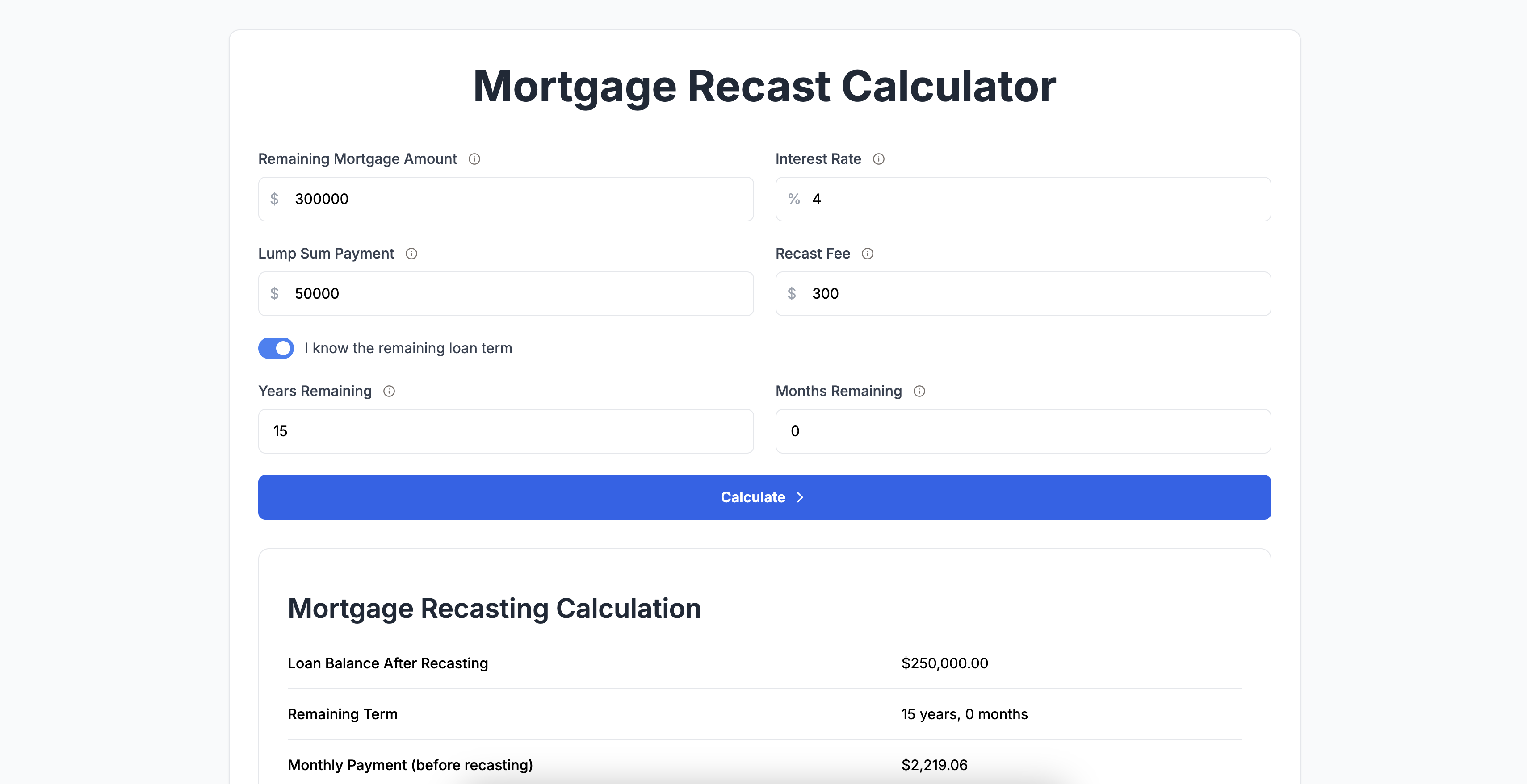 Mortgage Recast Calculator gallery image