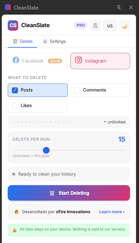 CleanSlate Bulk Delete Instagram history gallery image