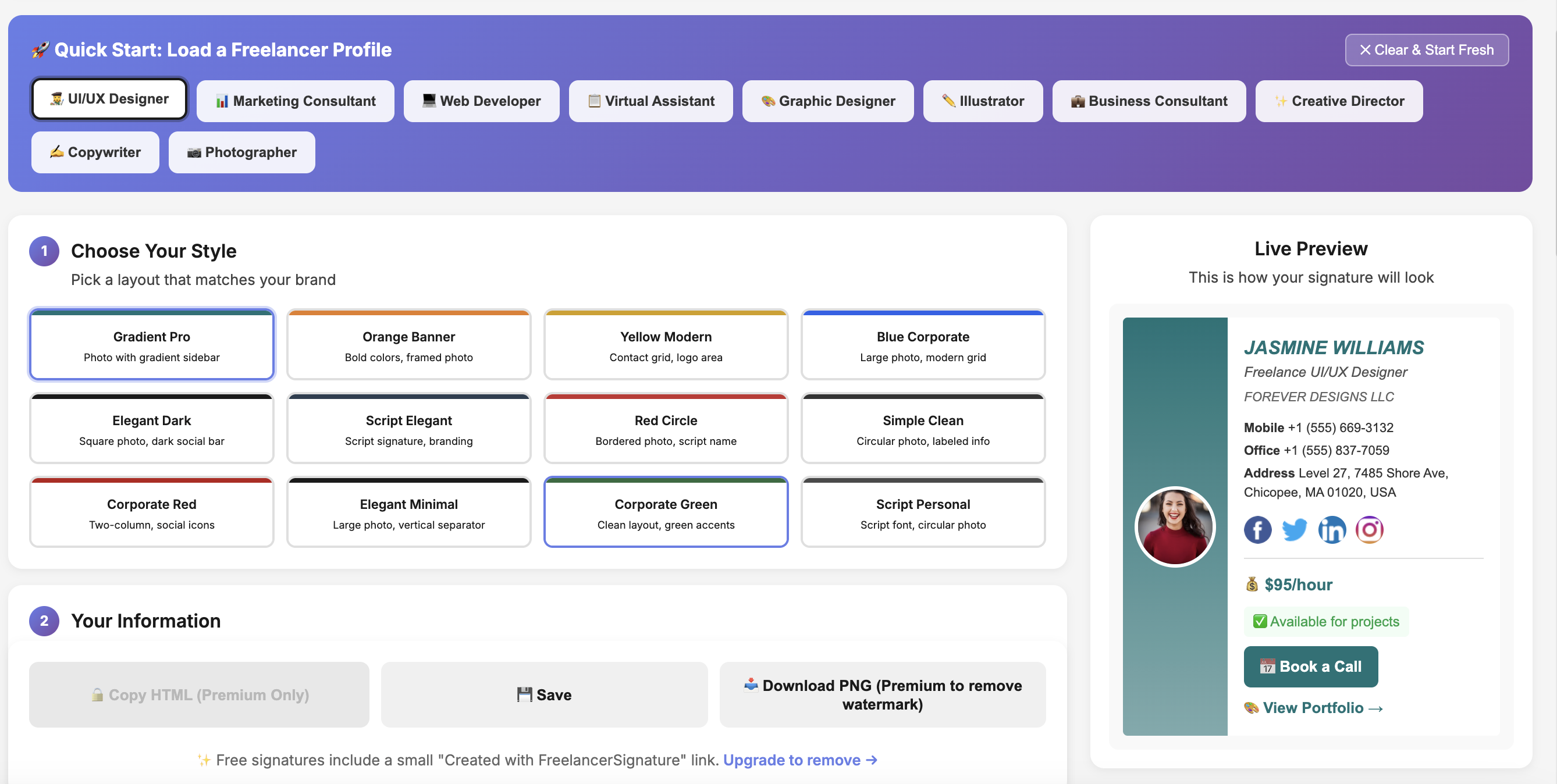 FreelancerSignature - Screenshot 5 showing product features and functionality