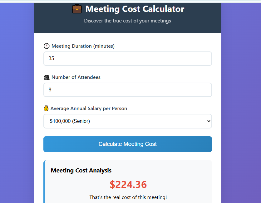 Meeting Cost Calculator - Screenshot 4 preview