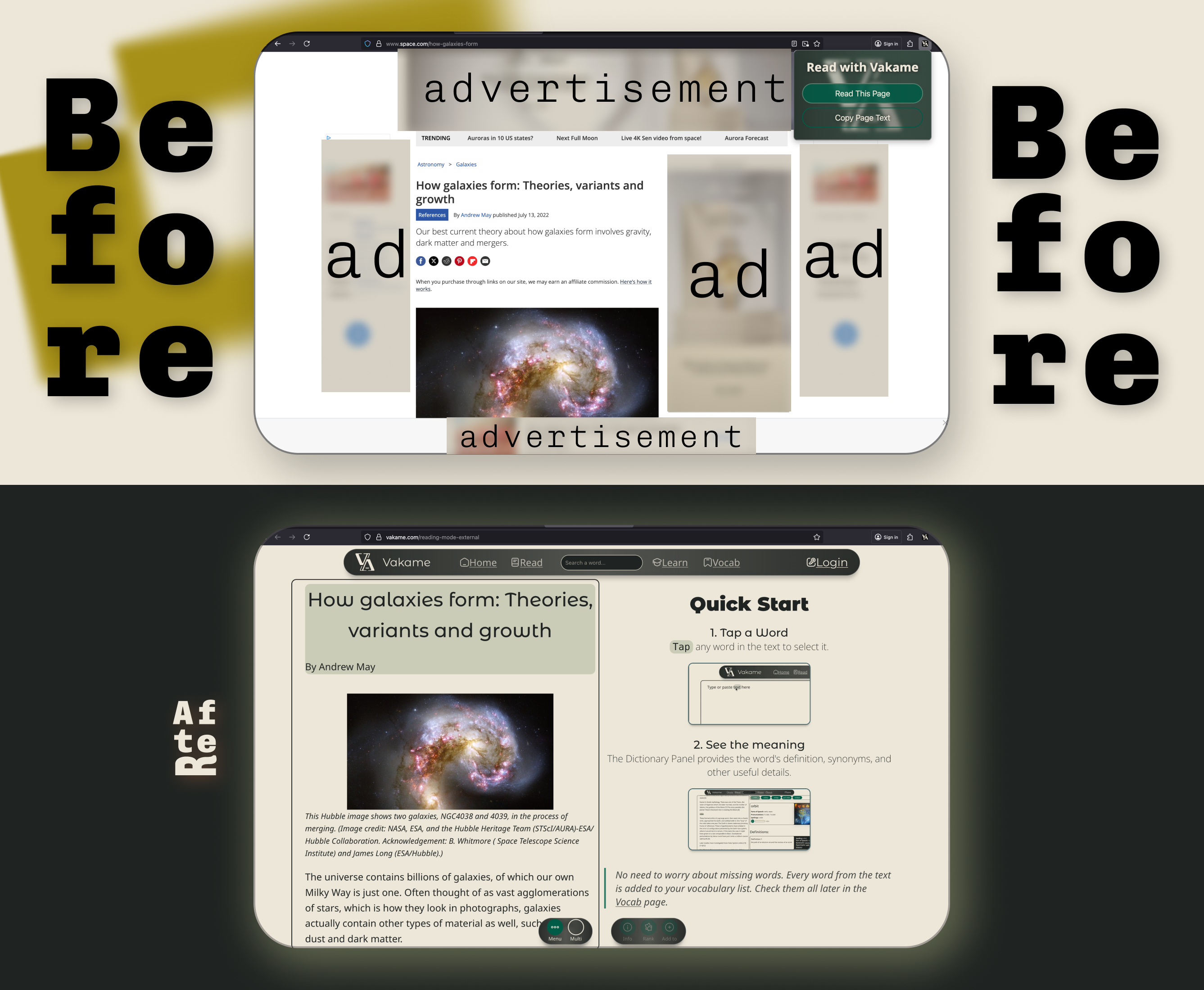 Vakame Page Reader - Main screenshot showing features and interface