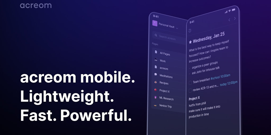 acreom for mobile - Your daily driver with tasks & markdown in your pocket