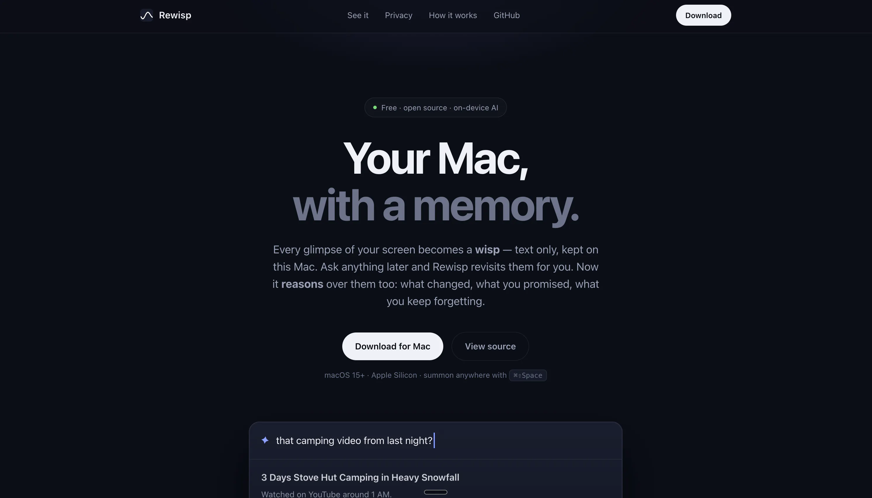 Rewisp — an ambient memory for your Mac logo