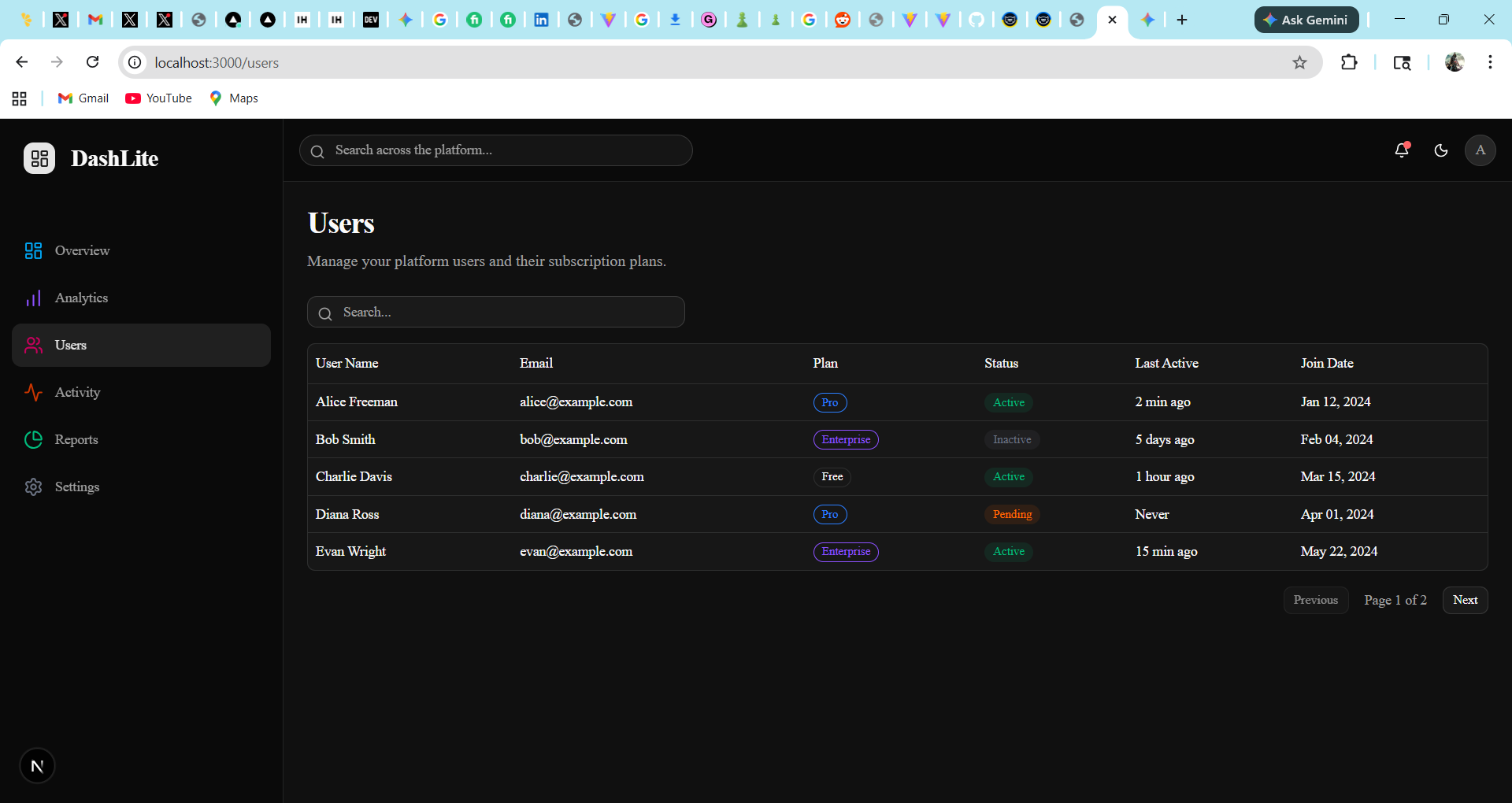 Next.js SaaS Dashboard Starter Kit - Screenshot 4 showing product features and functionality
