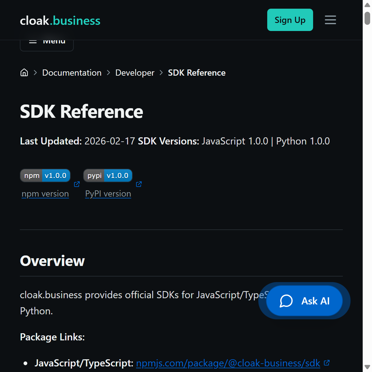 cloak.business SDK