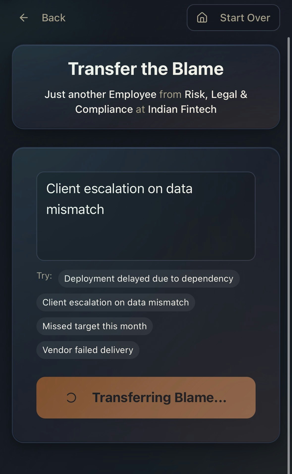 Transfer the Blame | Contextual Excuses gallery image