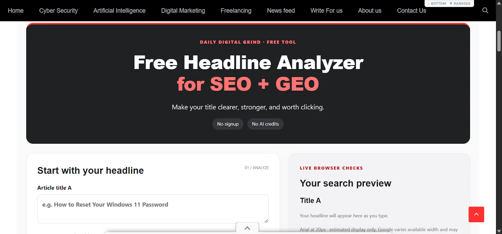 DDG Free Headline Analyzer for SEO + GEO screenshot 1