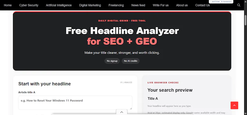 DDG Free Headline Analyzer for SEO + GEO screenshot 1