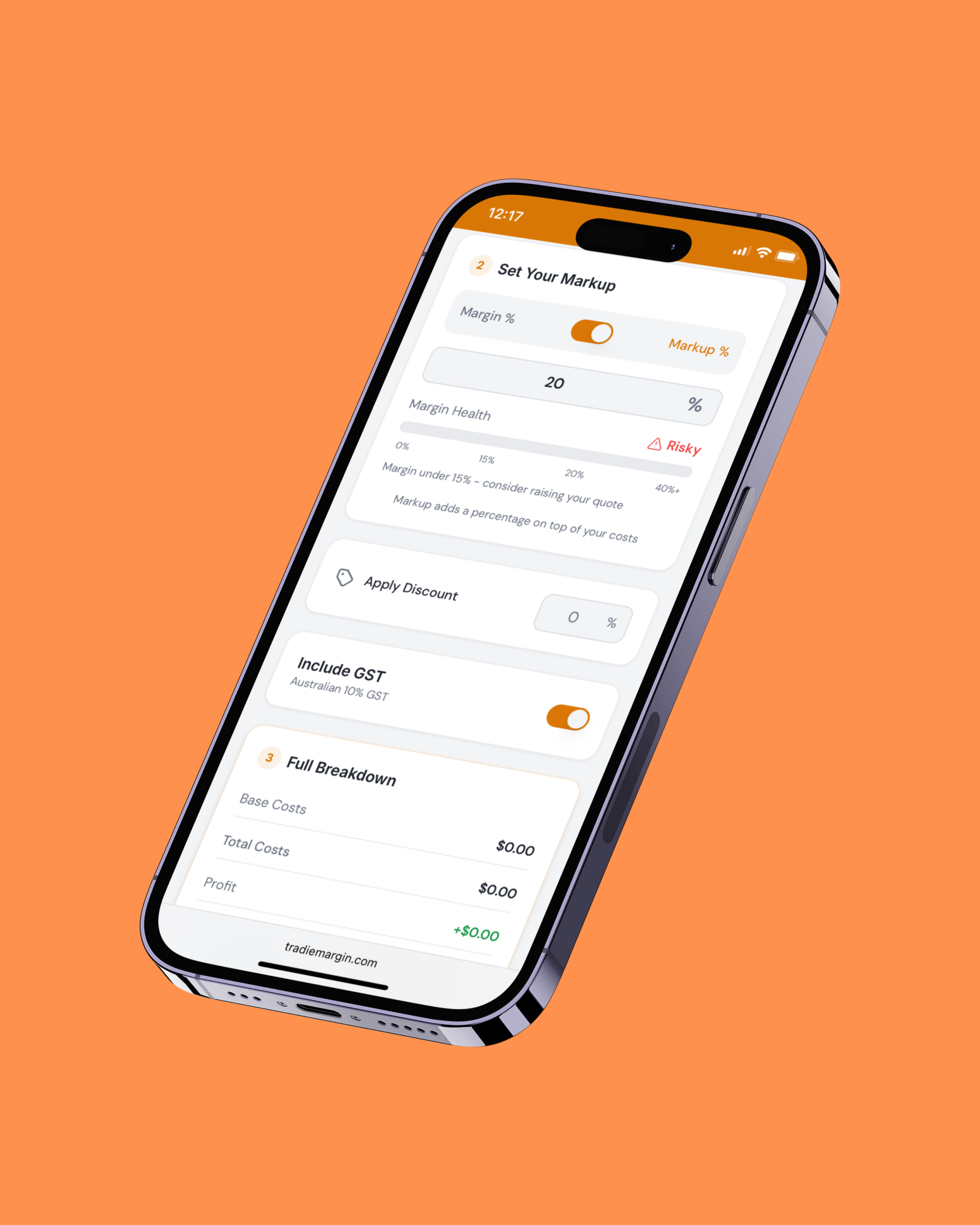 Tradie Margin - Screenshot 2 showing product features and functionality