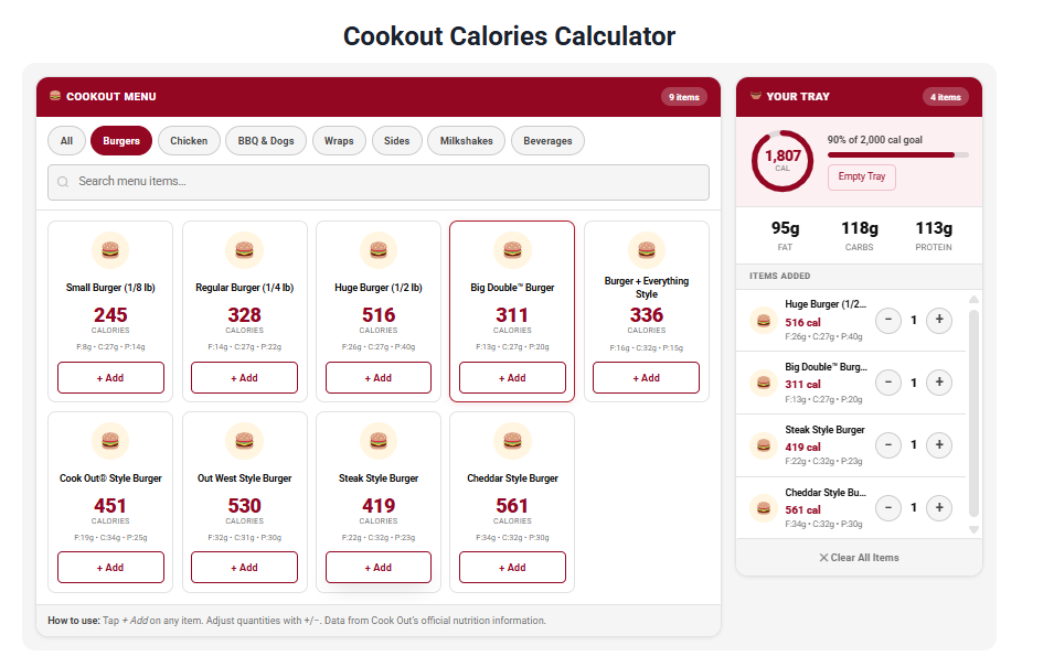 Cookout Calories Calculator gallery image