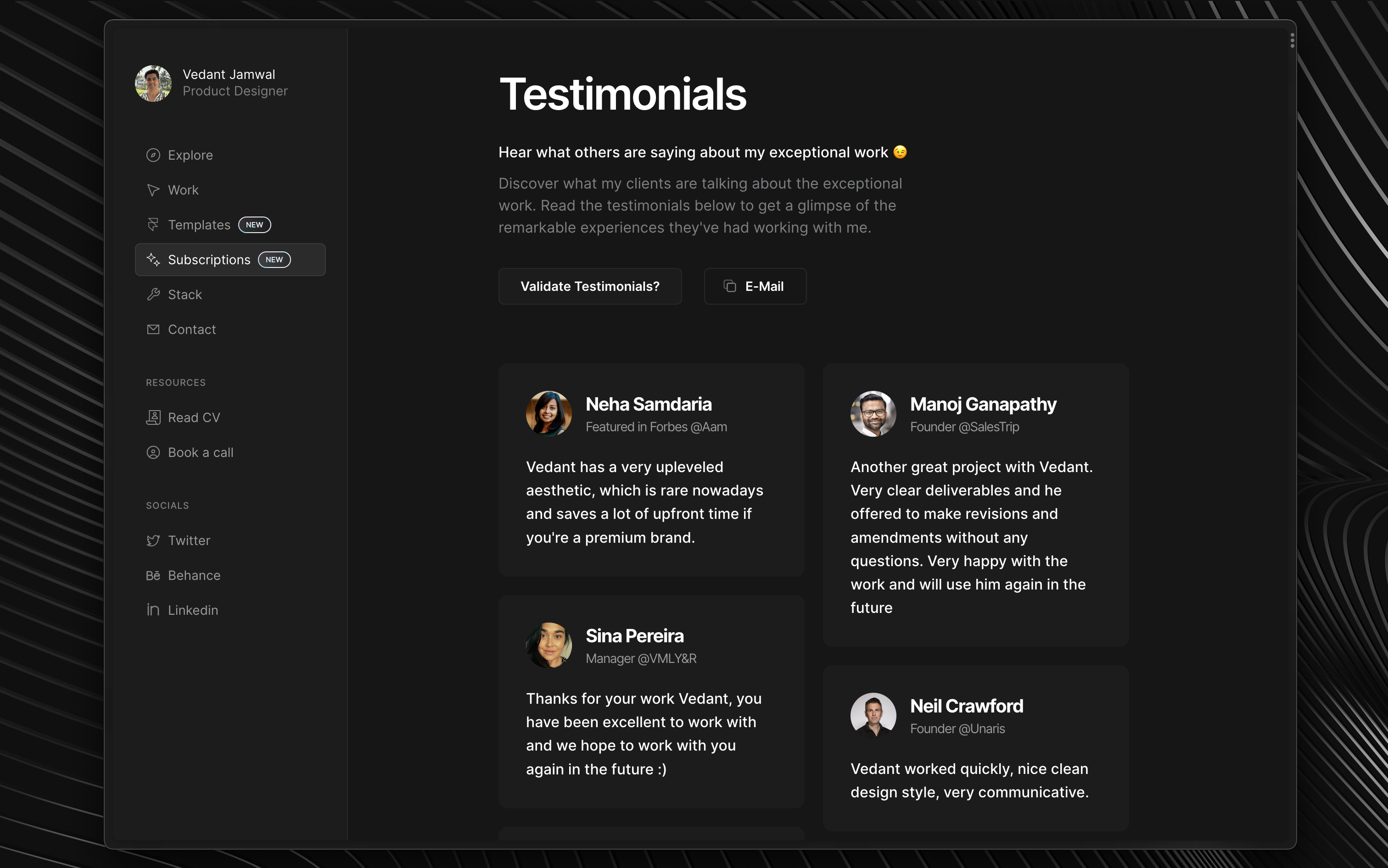 Assinatura de design UX/UI do Vedant media 3