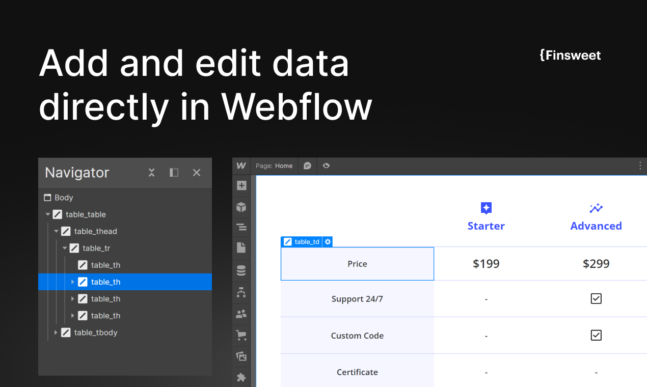 Table de finition pour webflow media 1