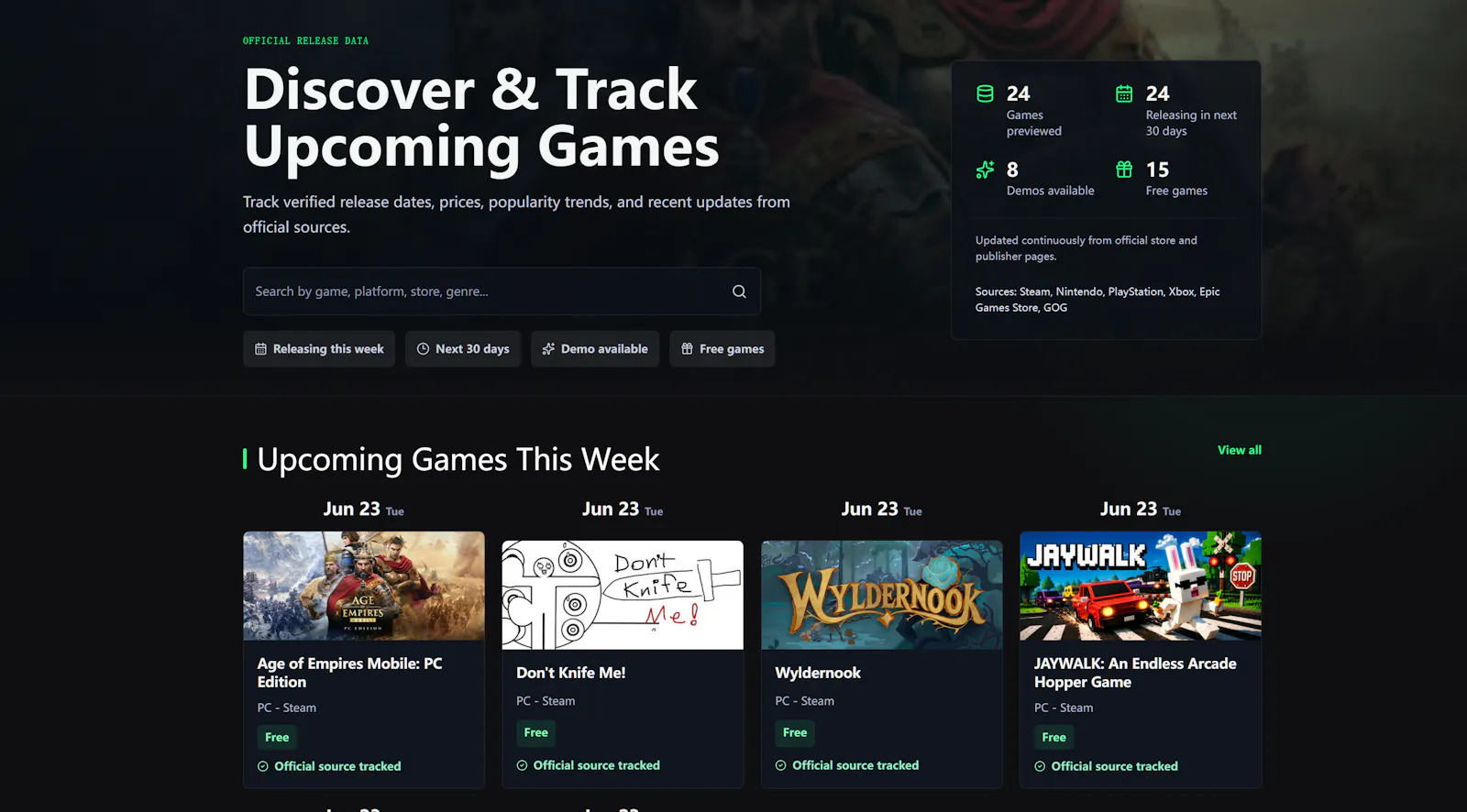 Upcoming Games Tracker screenshot 1