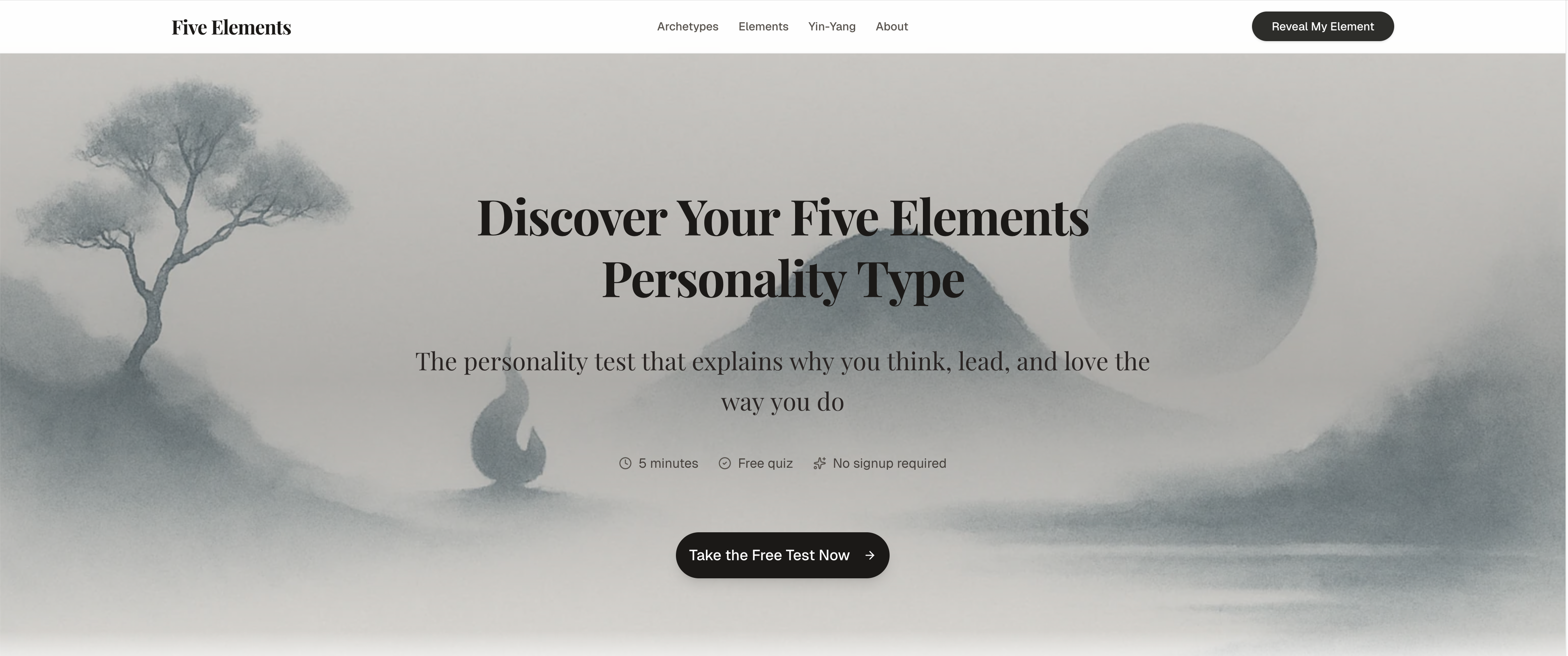 Five Elements Personality Test - Main product screenshot demonstrating key features and user interface