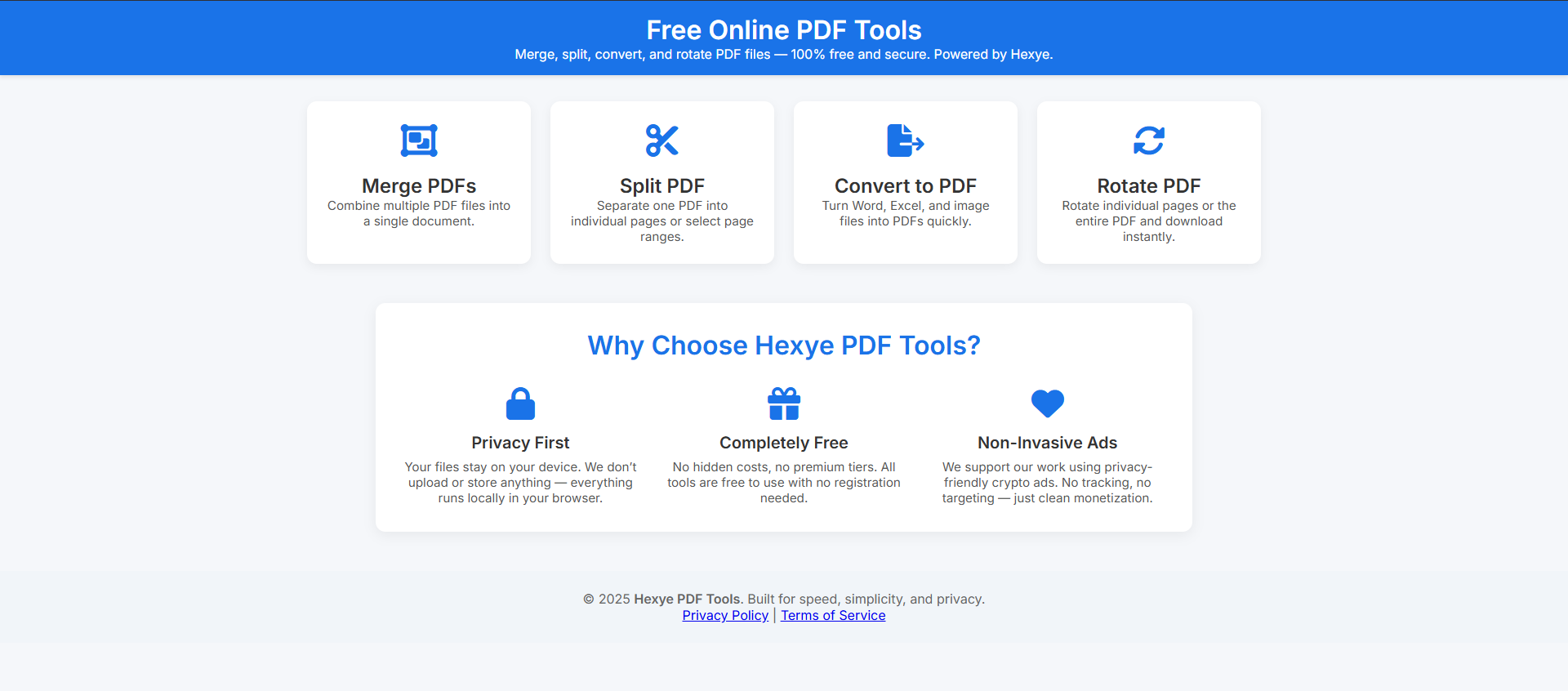 Hexye 무료 온라인 PDF 도구 - 병합, 분할, 변환 및 회전 미디어 2