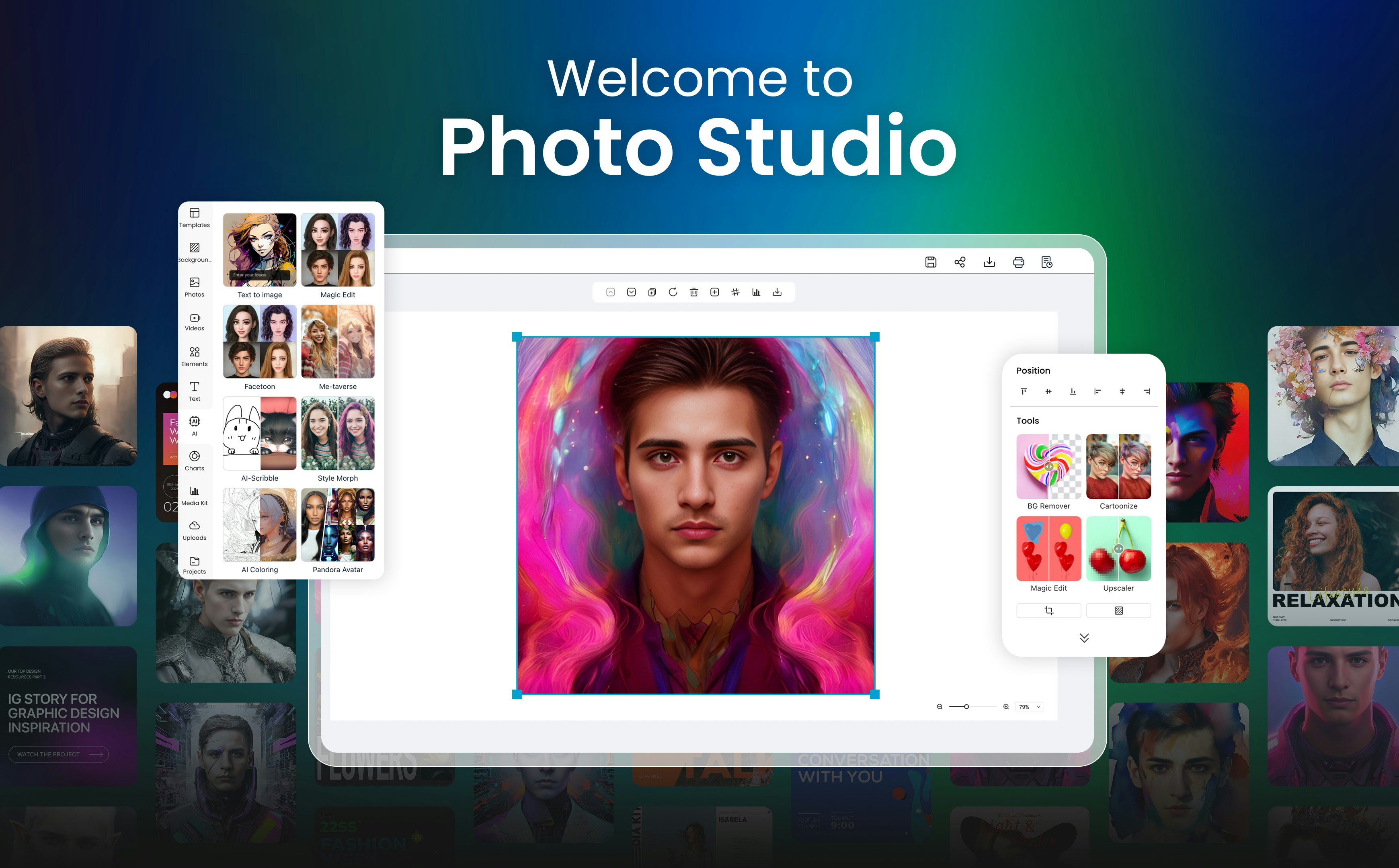Mídia 2 de Editor de AI do Socialbook PhotoStudio