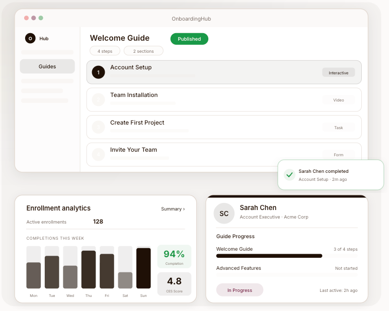 OnboardingHub - Main product screenshot demonstrating key features and user interface