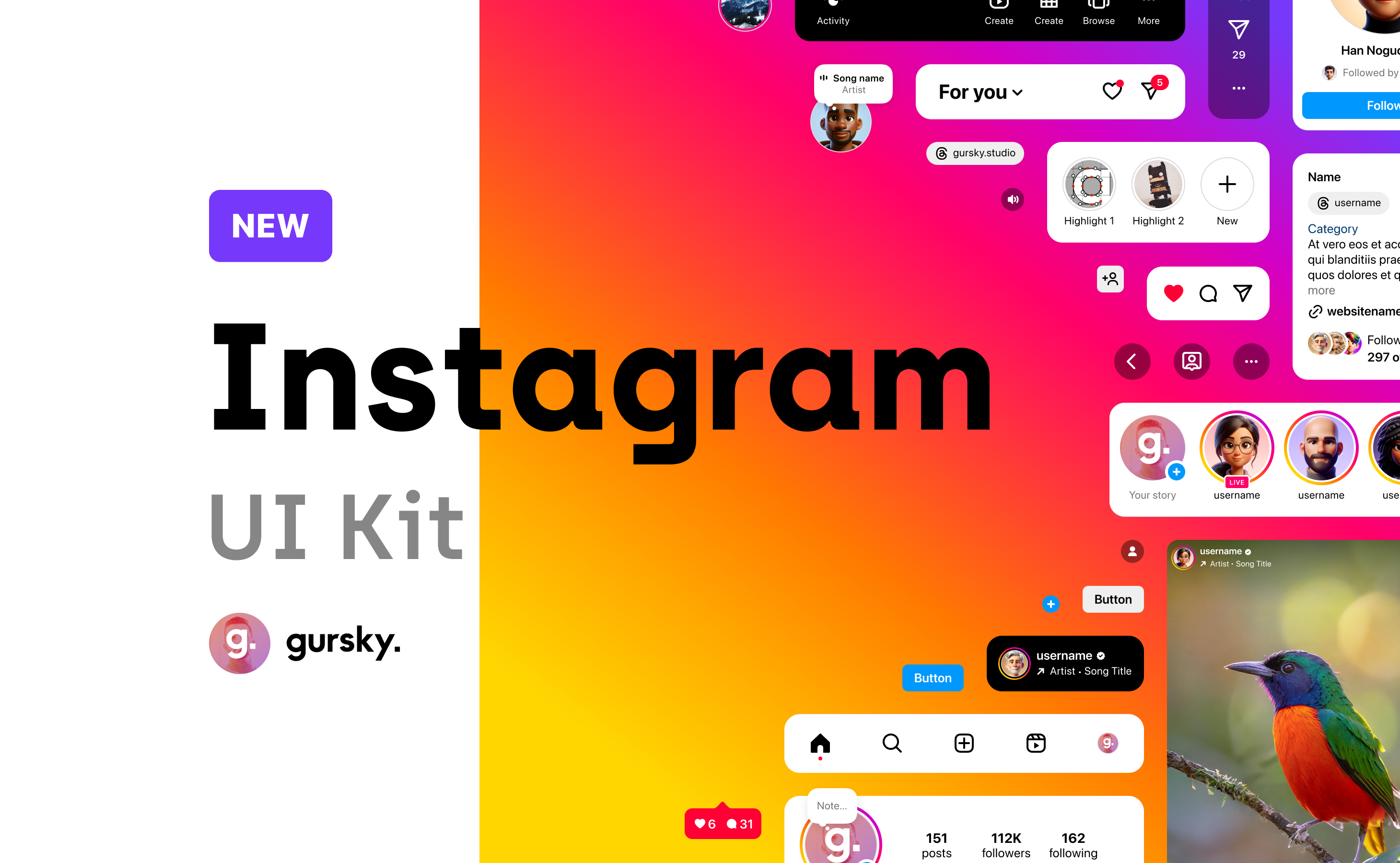 Mídia 1 de Instagram - kit de interface do usuário 1.0 - O mais preciso kit de interface do usuário figma, perfeito e versátil