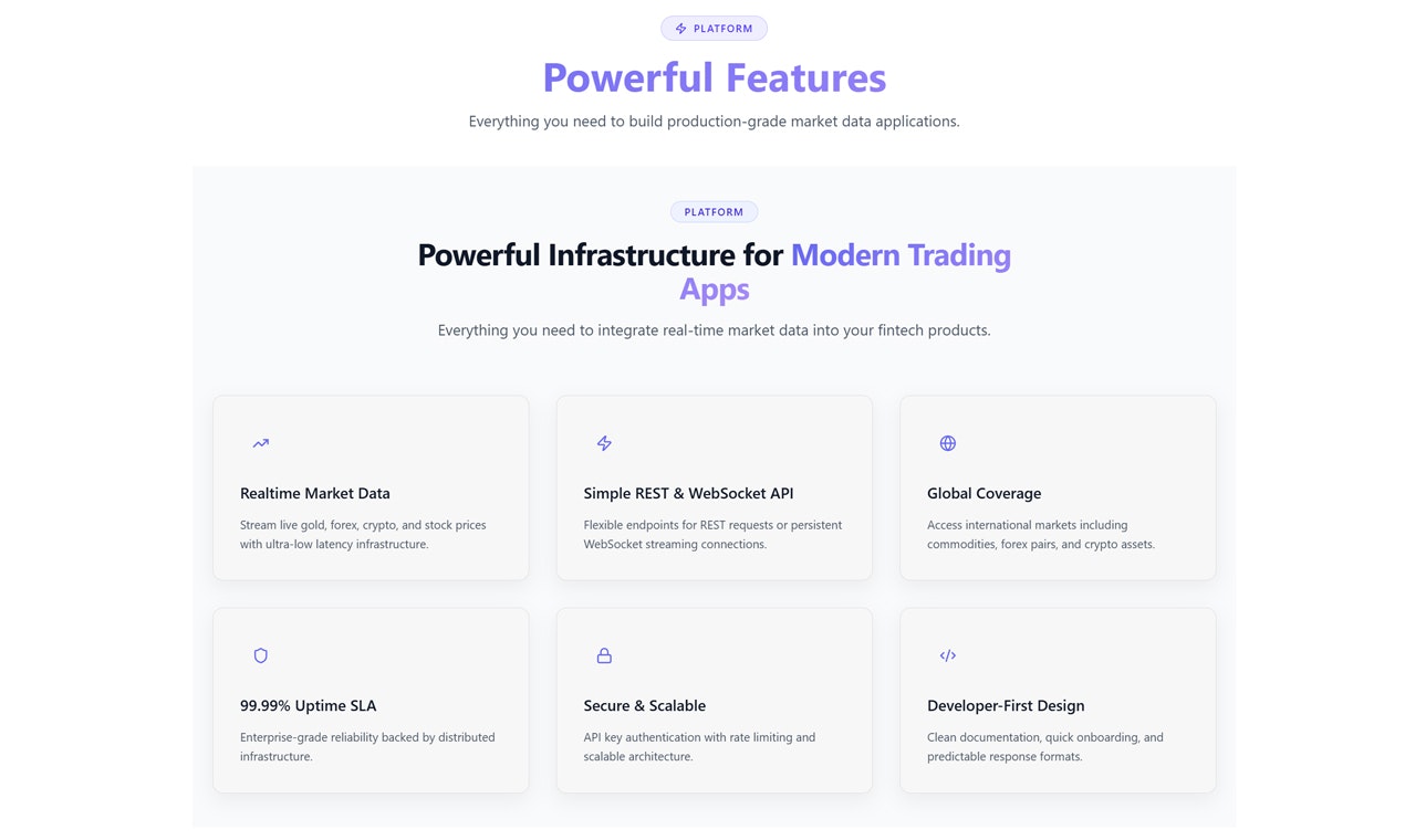 Real-time Market API - Screenshot 3 showing product features and functionality