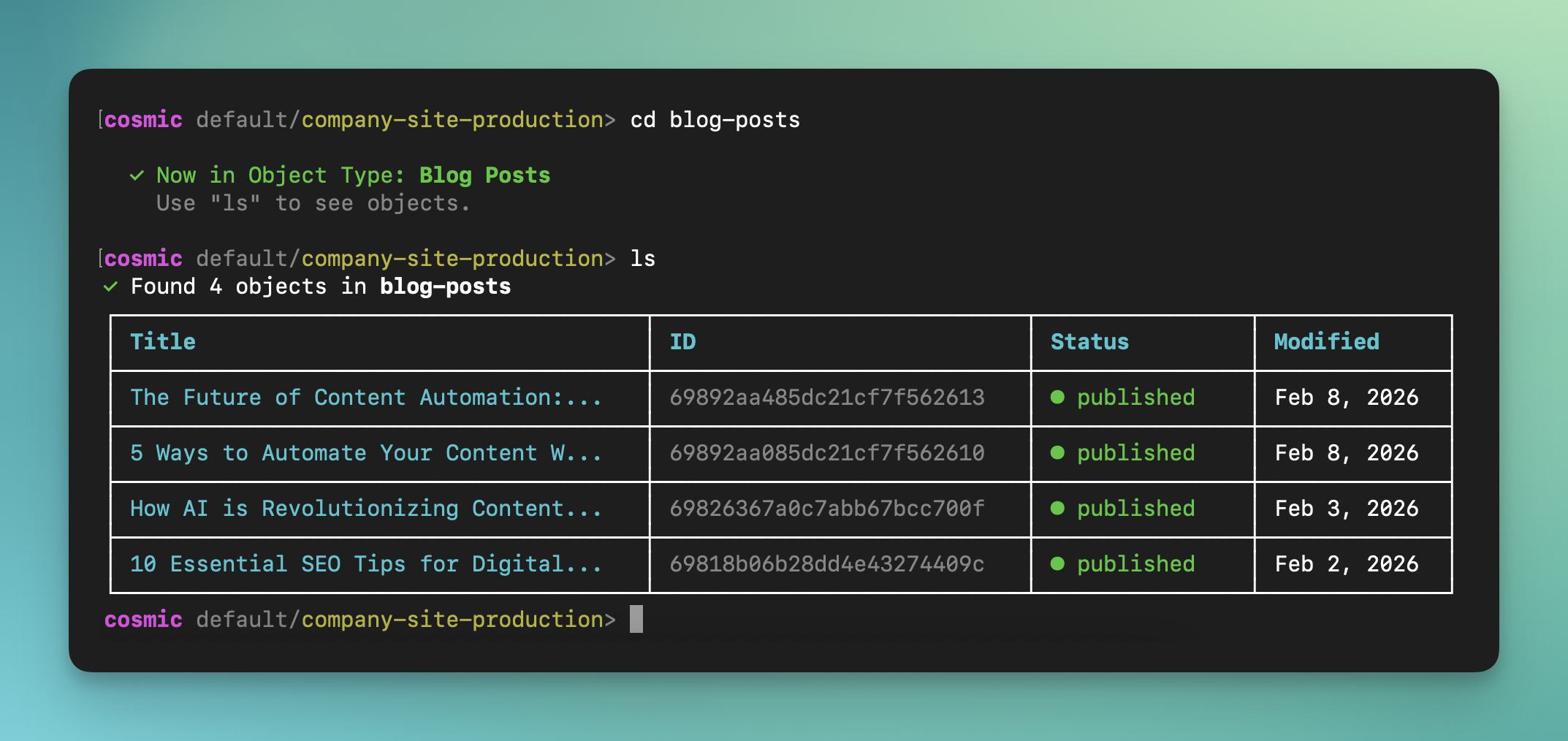 Cosmic CLI gallery image