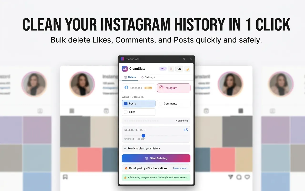 CleanSlate Bulk Delete Instagram history gallery image