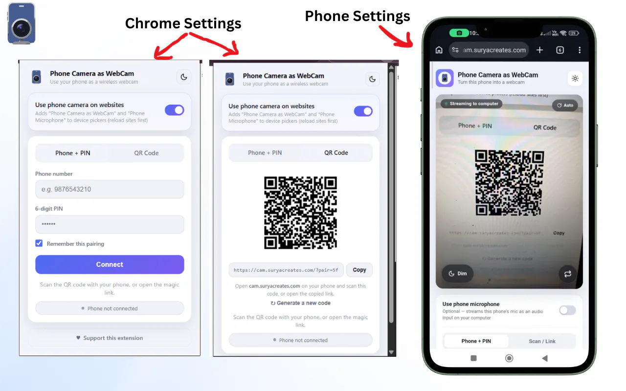 Phone Camera as WebCam Chrome Extension gallery image