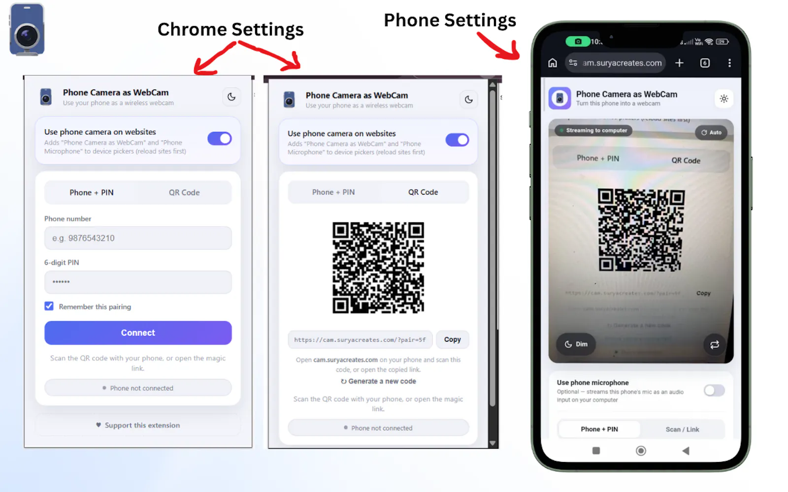 Phone Camera as WebCam Chrome Extension screenshot 2
