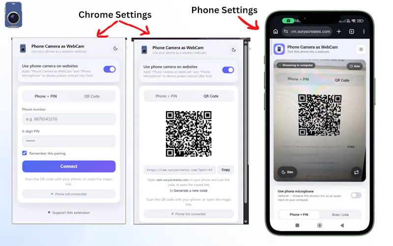 Phone Camera as WebCam Chrome Extension screenshot 2