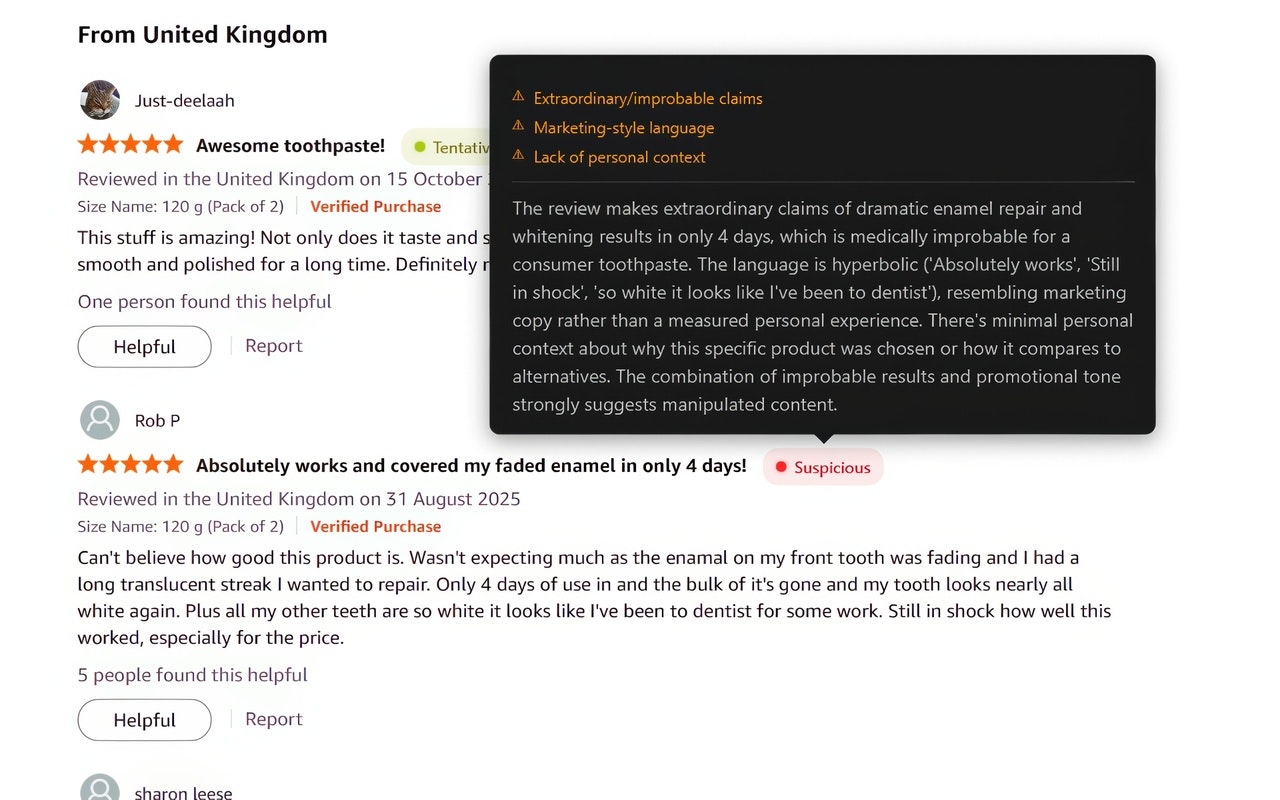 Review Radar for Amazon - Screenshot 4 showing product features and functionality