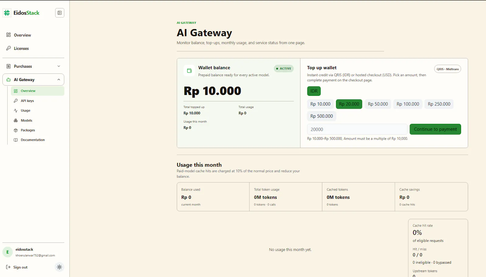 EidosStack AI Gateway screenshot 2