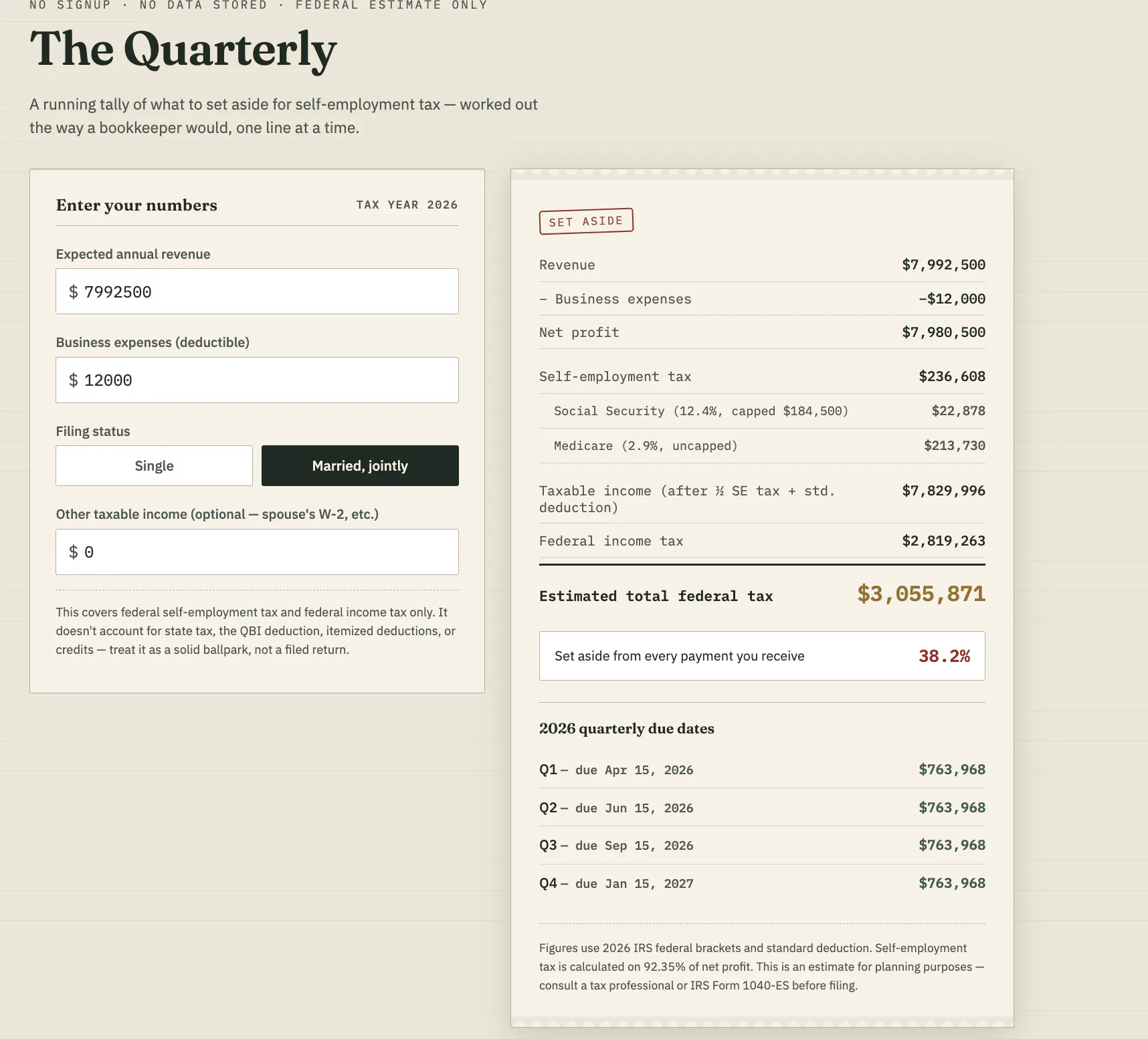 The Quarterly — Freelancer Tax Ledger gallery image