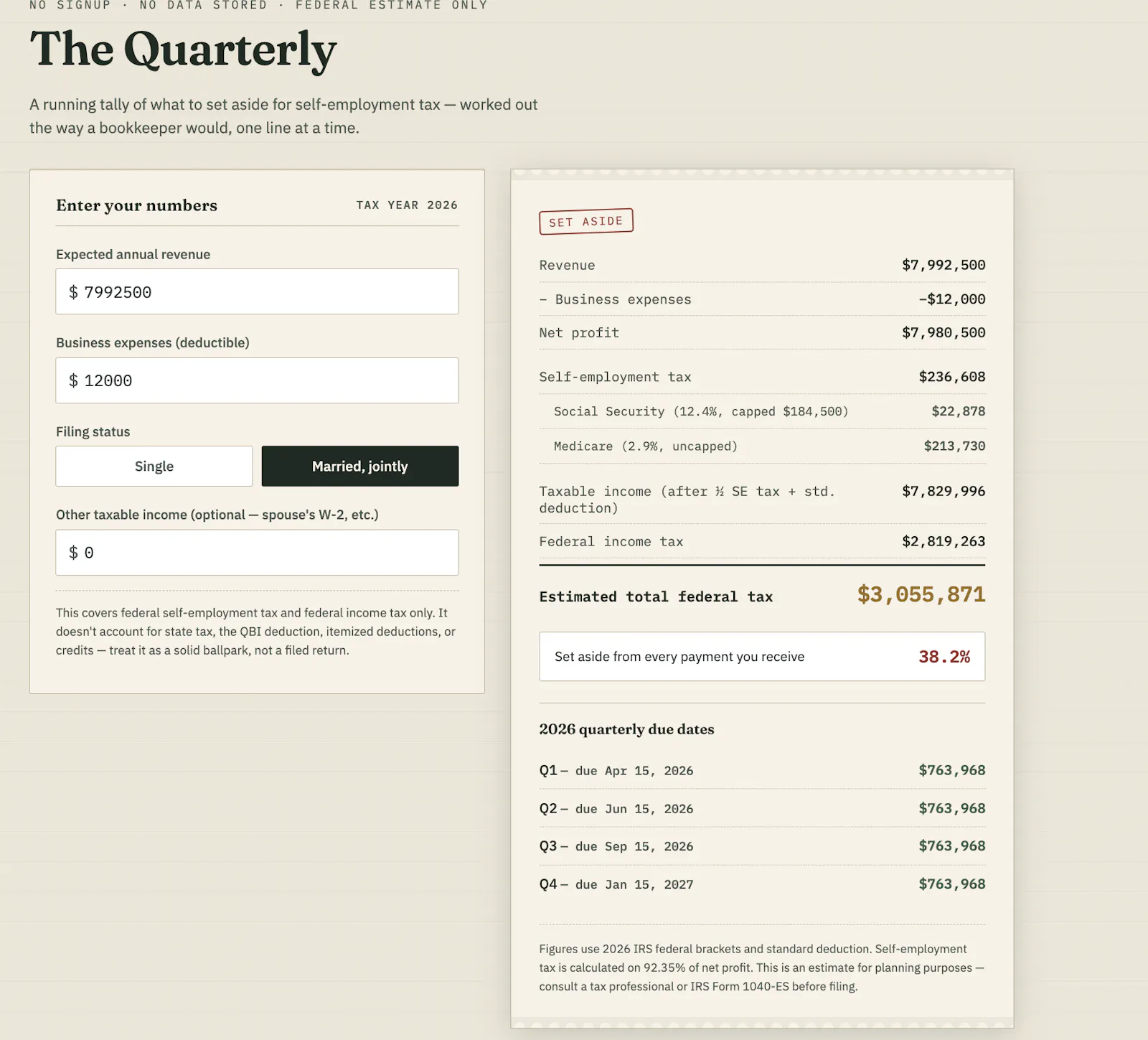 The Quarterly — Freelancer Tax Ledger screenshot 2