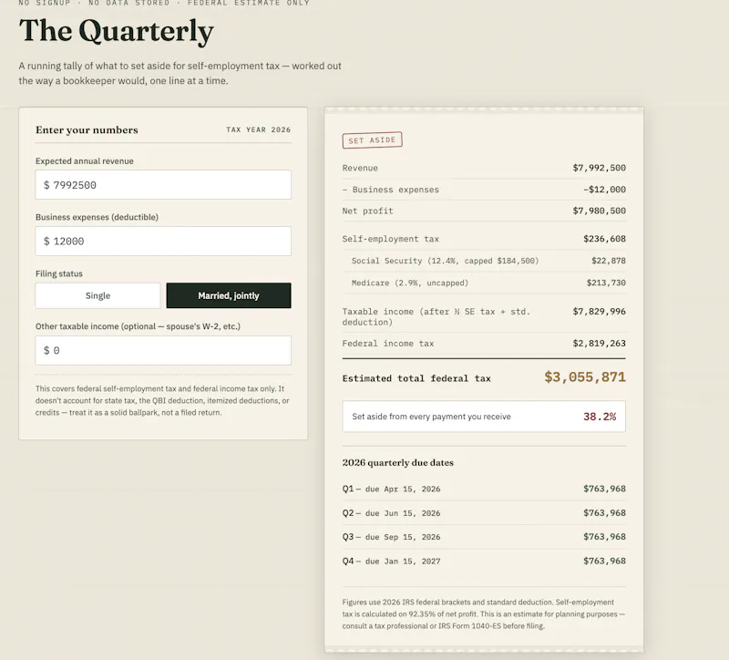 The Quarterly — Freelancer Tax Ledger screenshot 2