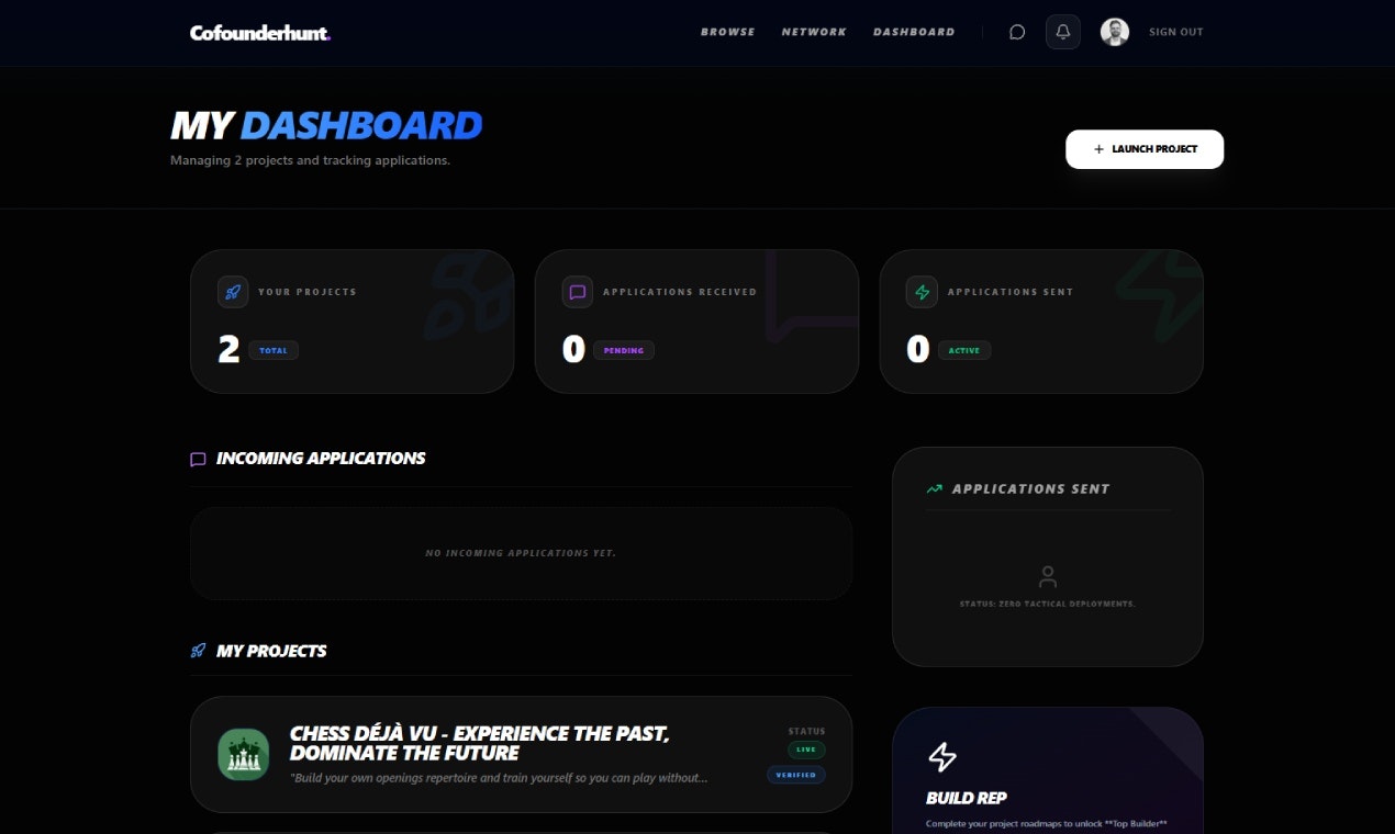 Cofounder Hunt - Screenshot 2 showing product features and functionality