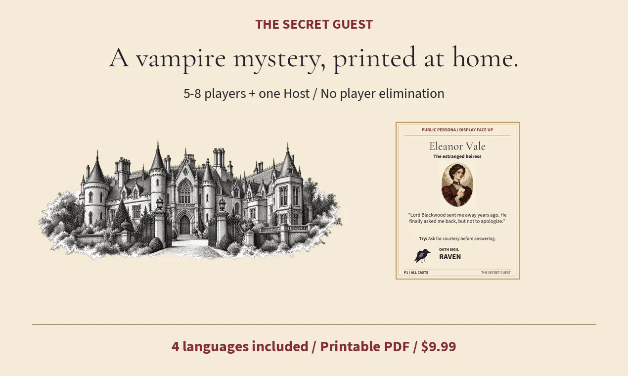 A printable vampire mystery game gallery image