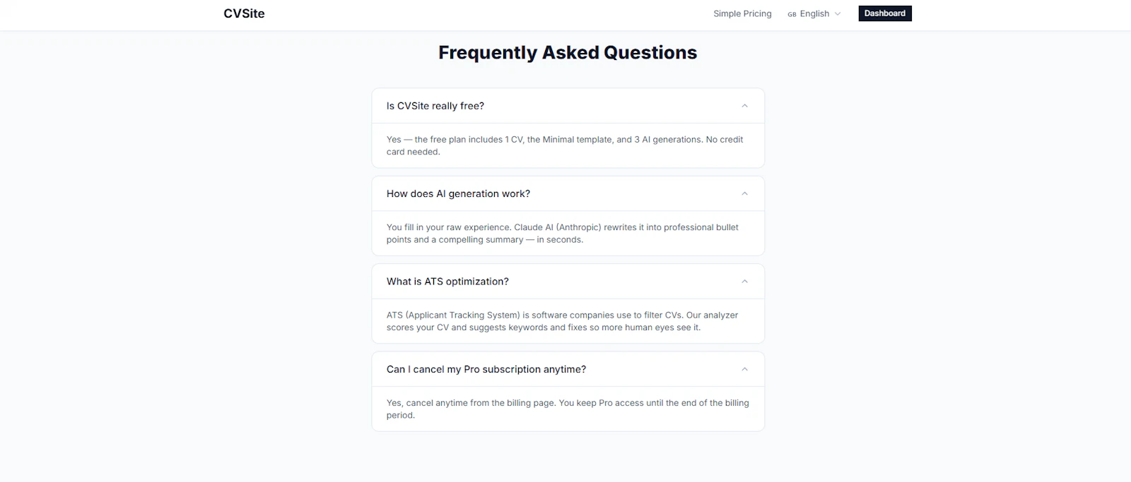 CVSite screenshot 2