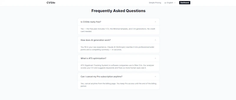 CVSite screenshot 2