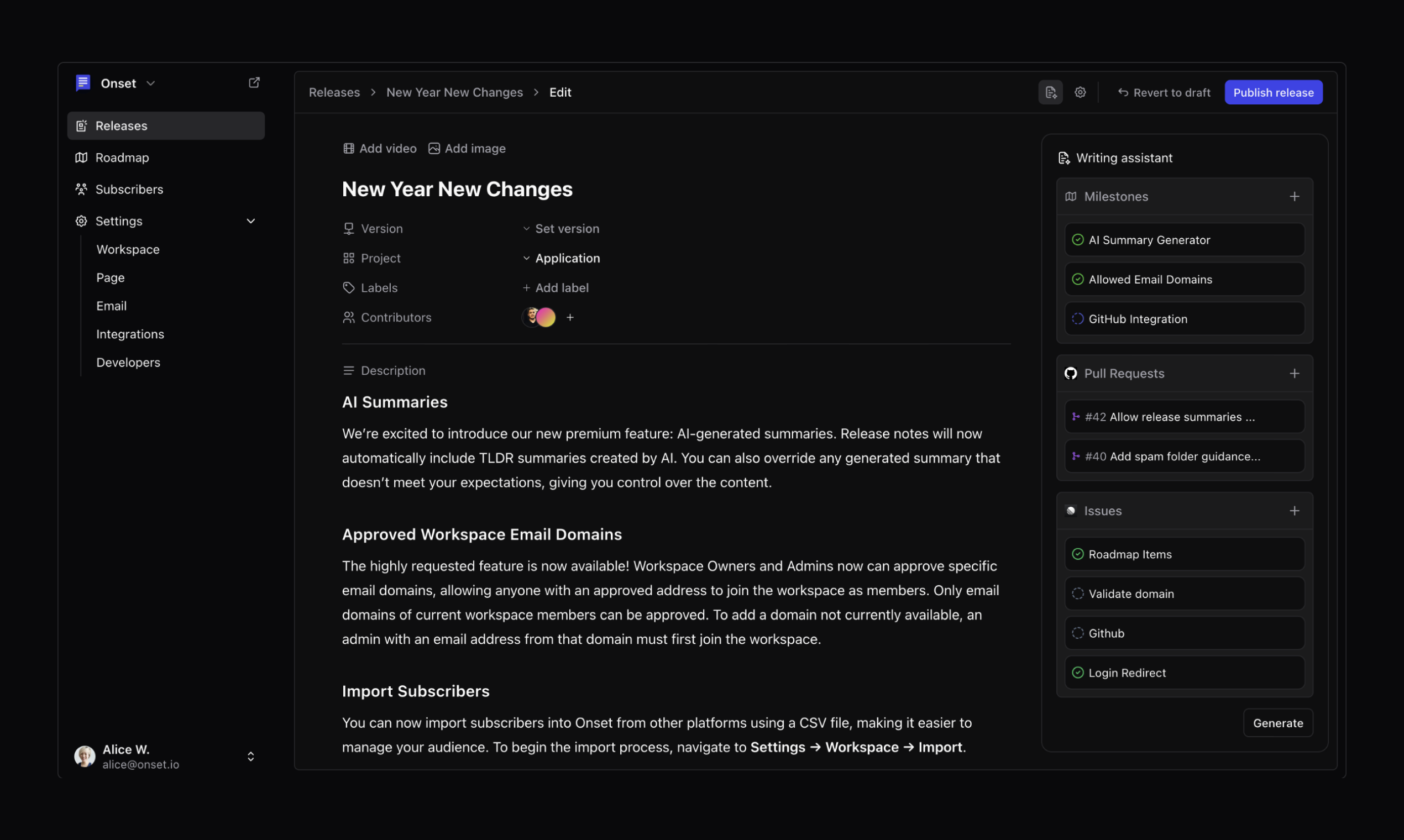 Onset - AI that writes release notes media 2