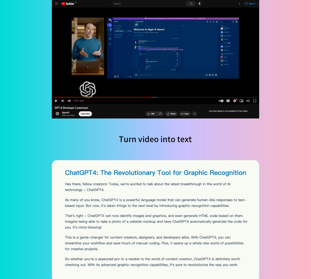 vidtalk ai - “從視頻中提取整潔的文字，供忙碌的人閱讀。 media 2