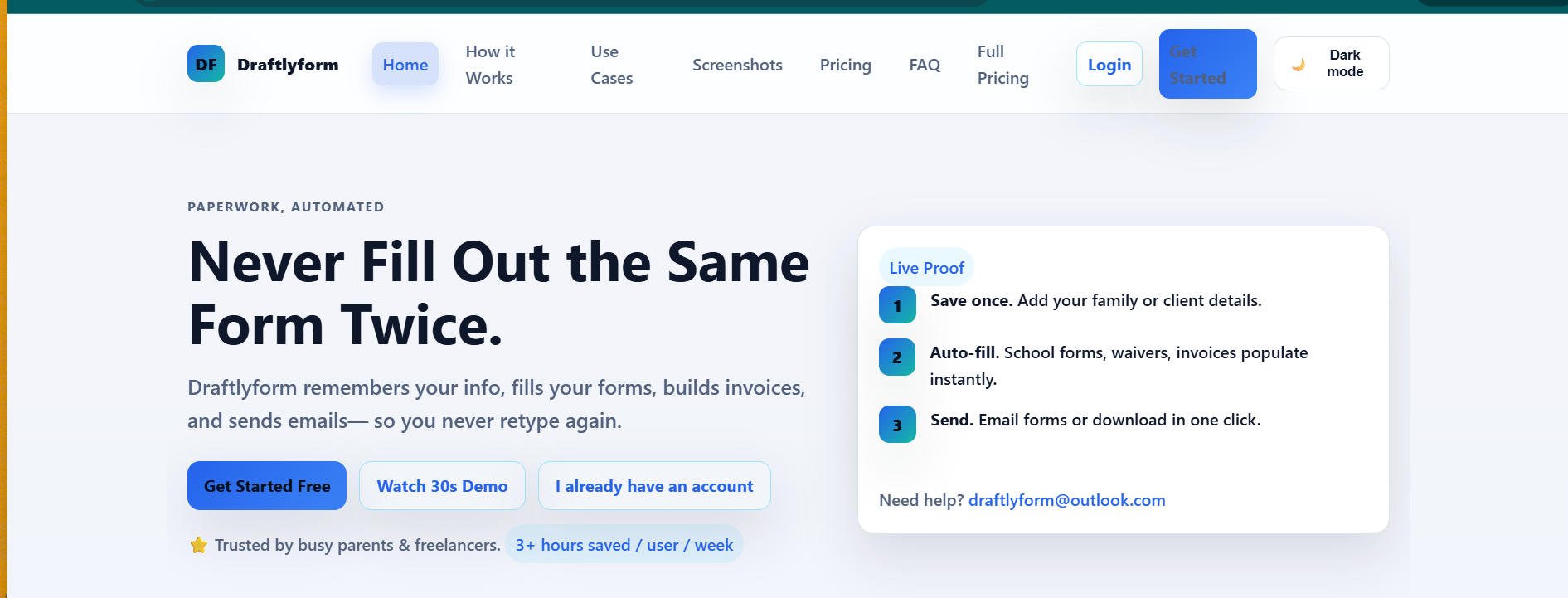 DraftlyForm - Main product screenshot demonstrating key features and user interface
