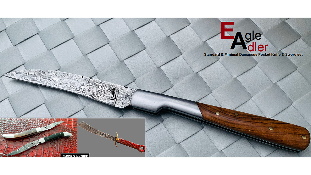 Damascus Pocket Knife & Wakizashi Sword  gallery image