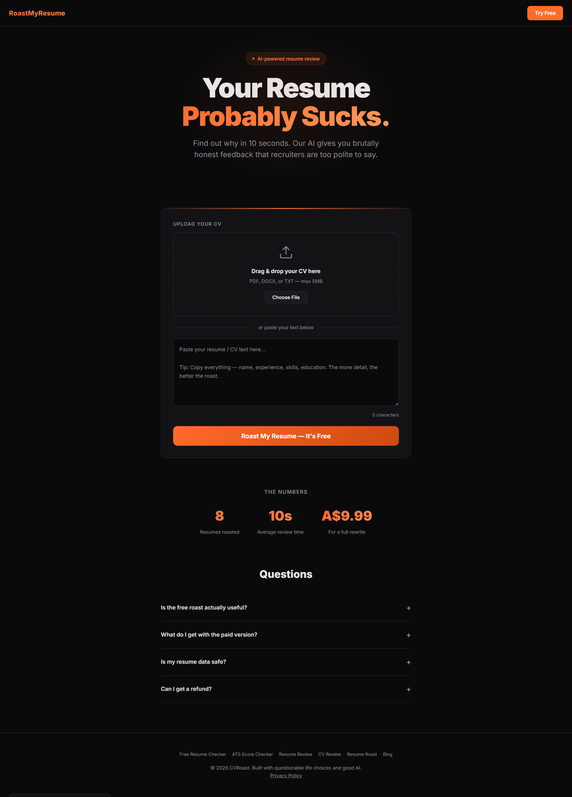 CV Roast - Screenshot 4 showing product features and functionality