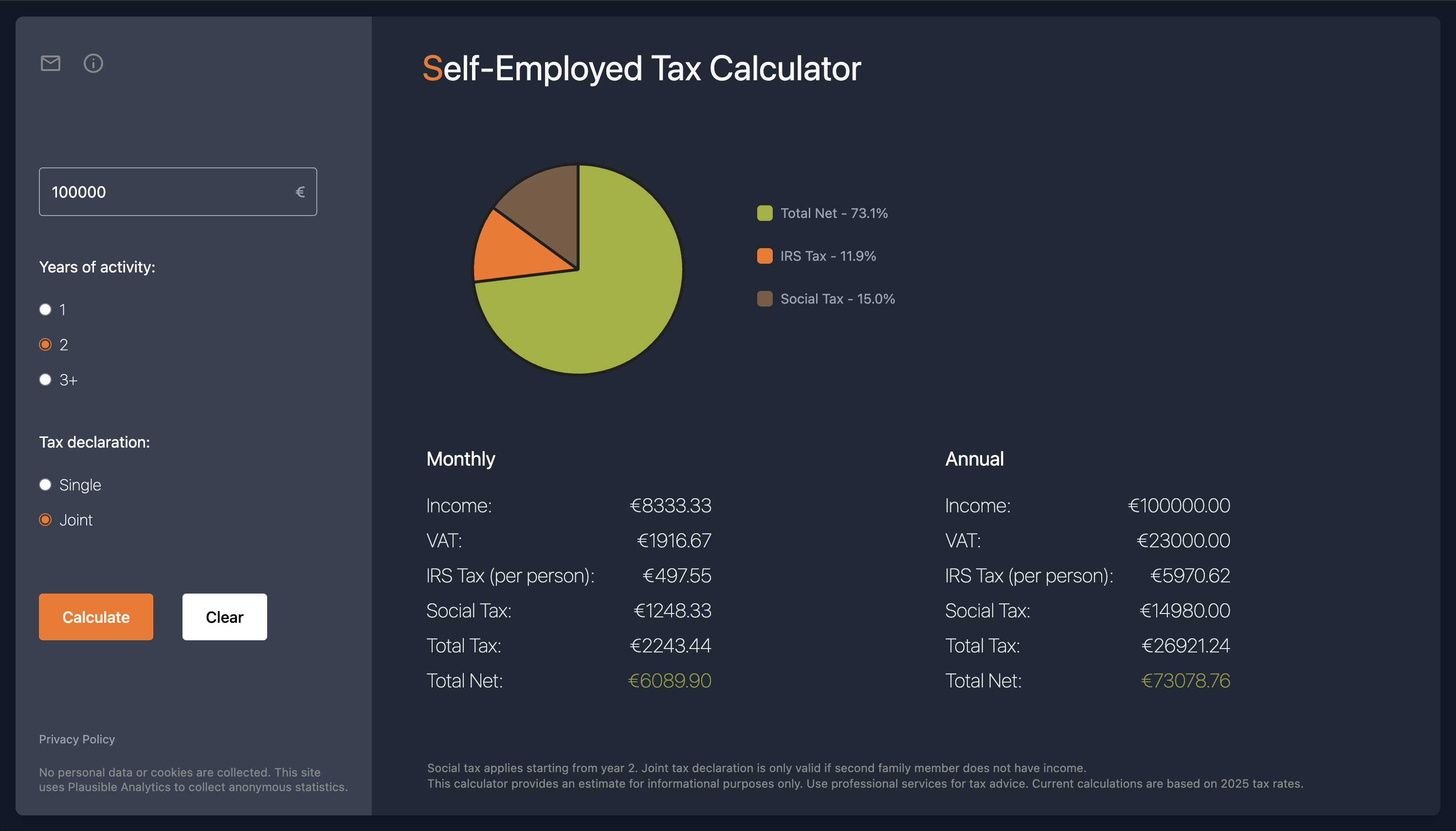 Free Self-Employed Tax Calculator screenshot 1