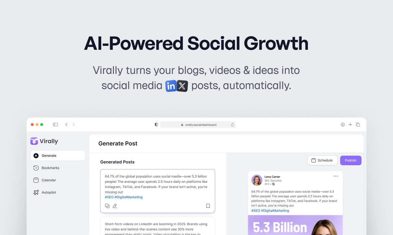Média Viralement - Obtenez des messages X et LinkedIn spécifiques à la niche sur le pilote automatique 3
