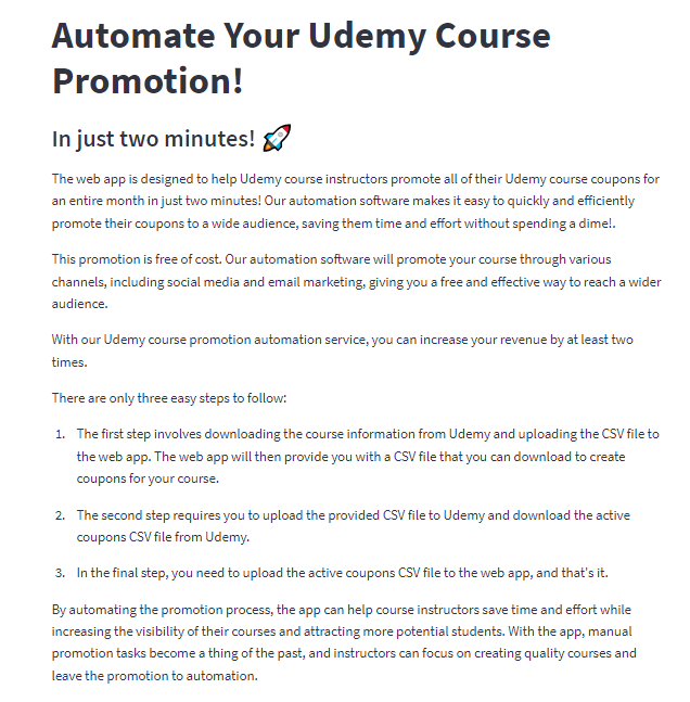 Udemy 코스 프로모션 자동화 - 무료 - Udemy 코스 프로모션을 2 분만에 자동화하십시오 미디어 2
