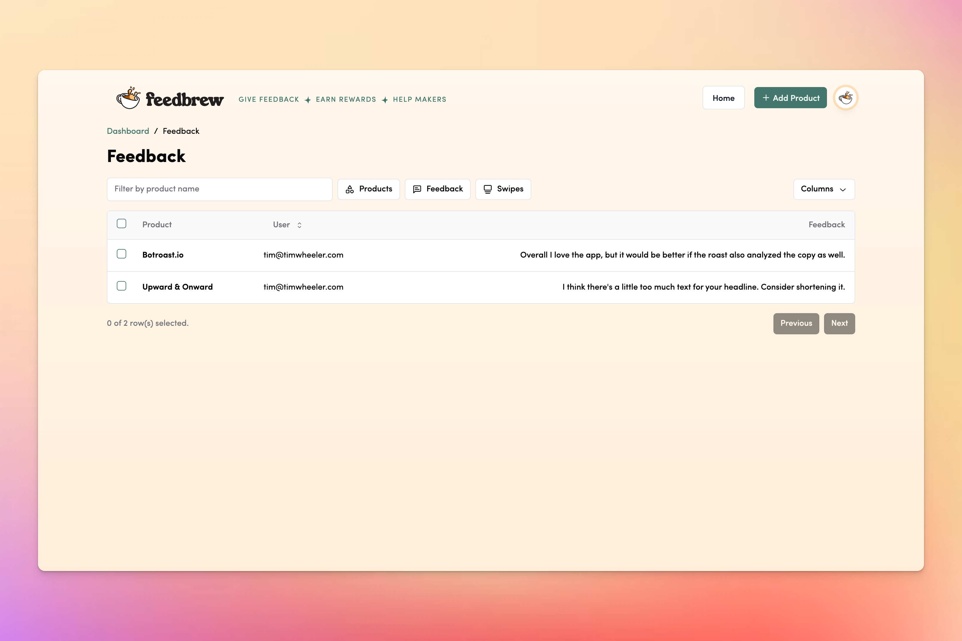 Mídia 4 de Feedbrew.com - Meio que o Tinder, mas para projetos paralelos