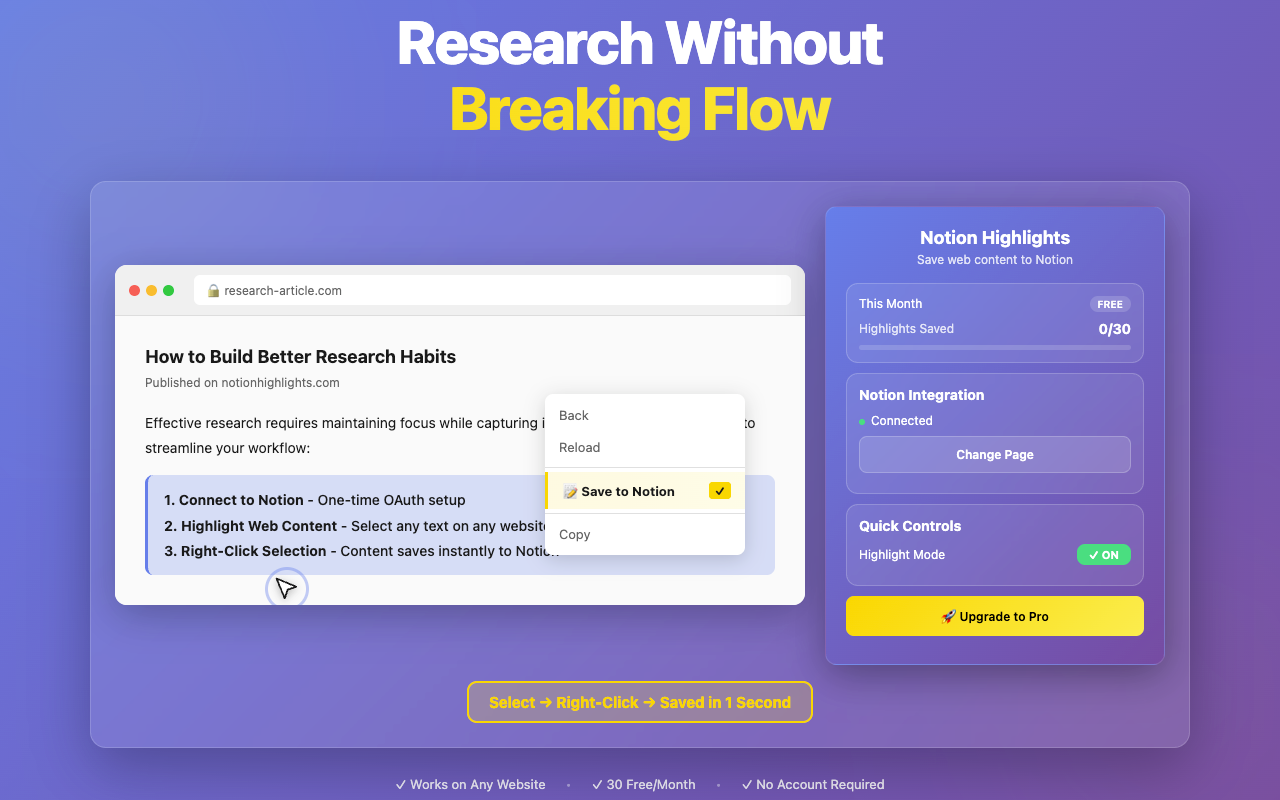 Notion Highlights - Main product screenshot demonstrating key features and user interface