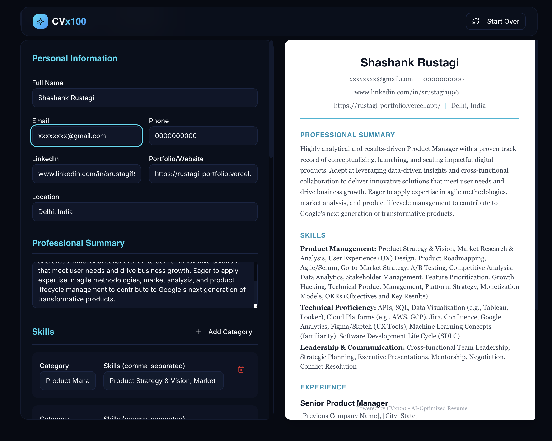 CVx100 - Screenshot 2 showing product features and functionality