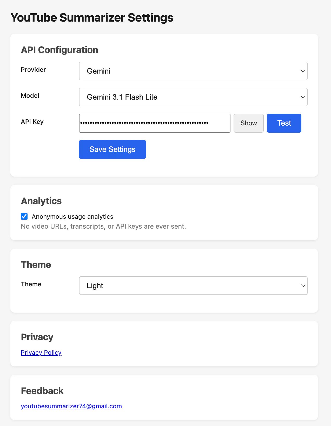 YouTube Summarizer with your own API key gallery image