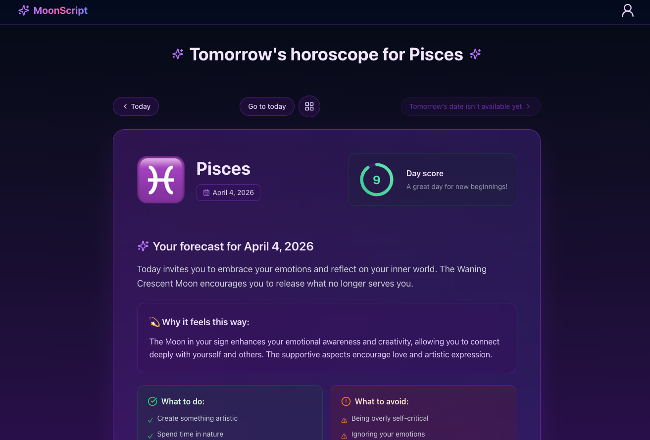 MoonScript - AI daily horoscope gallery image